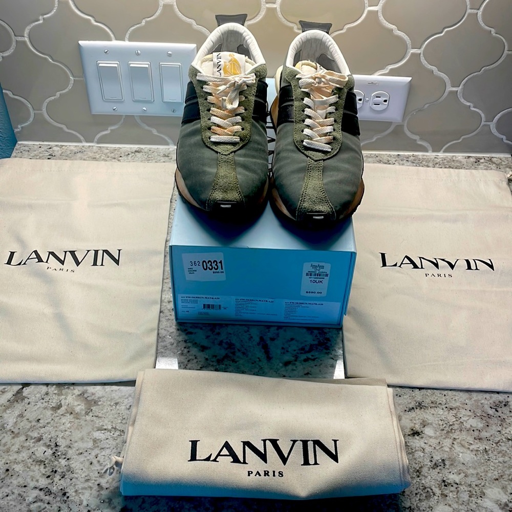 Lanvin Bumpr Sneakers Rustic Dark Green Suede with Original box, Dust bags